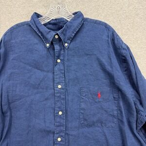 Ralph Lauren Shirt Mens XXL Tall Blue Red Pony Pocket Linen Oxford Dress NEW